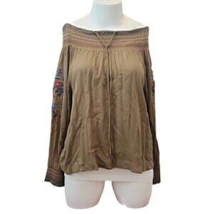 [Blue Elephant] Olive Green Off the Shoulder Blouse - Size M